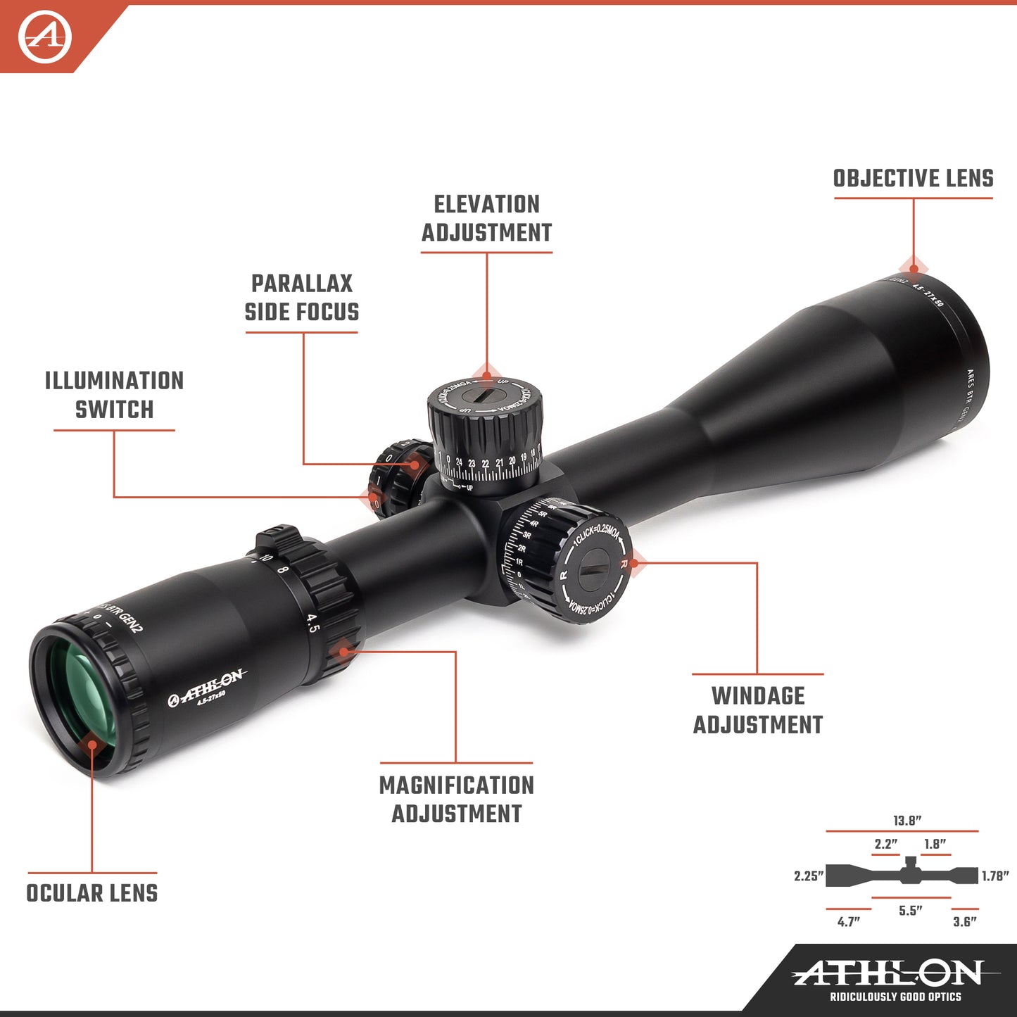 Ares BTR GEN2 HD 4.5-27x50 APLR3 FFP IR MOA Reticle
