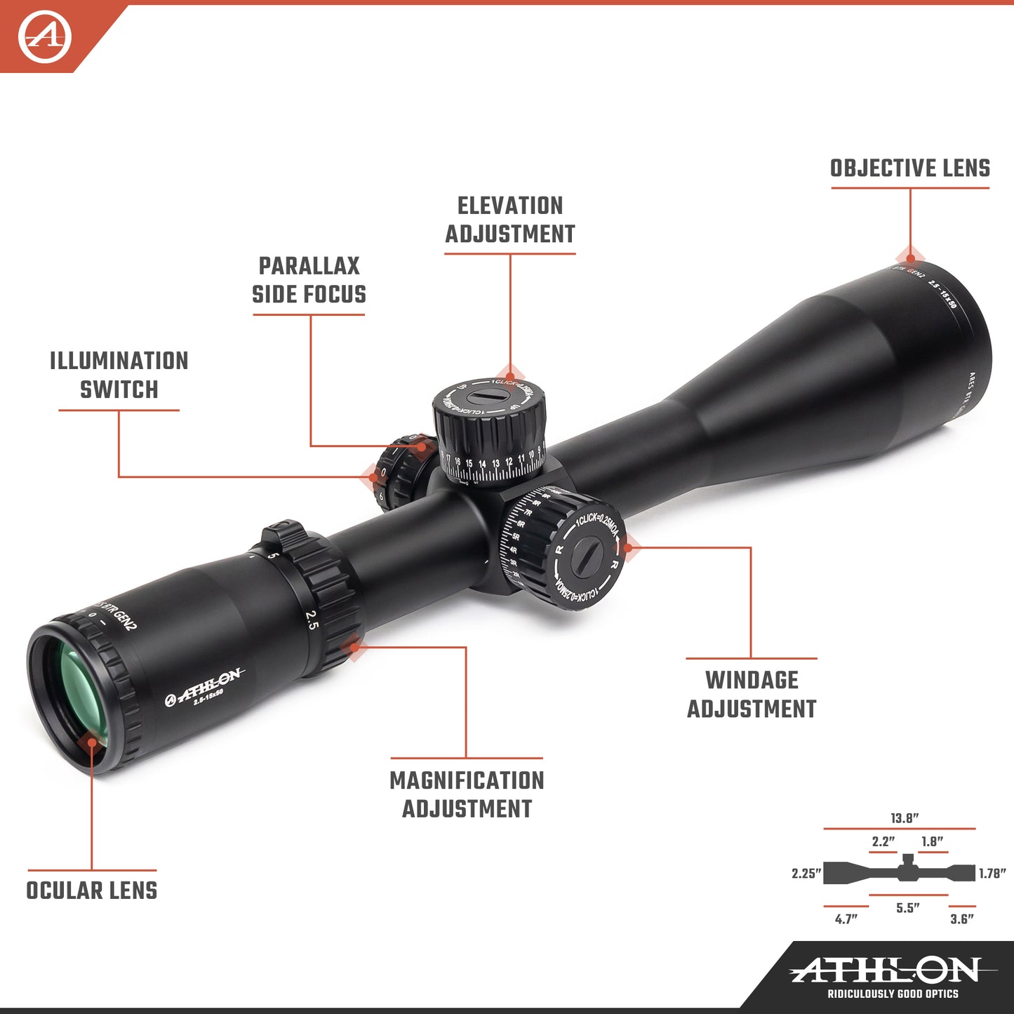 Ares BTR GEN2 HD 2.5-15x50 APLR4 FFP IR MOA Reticle