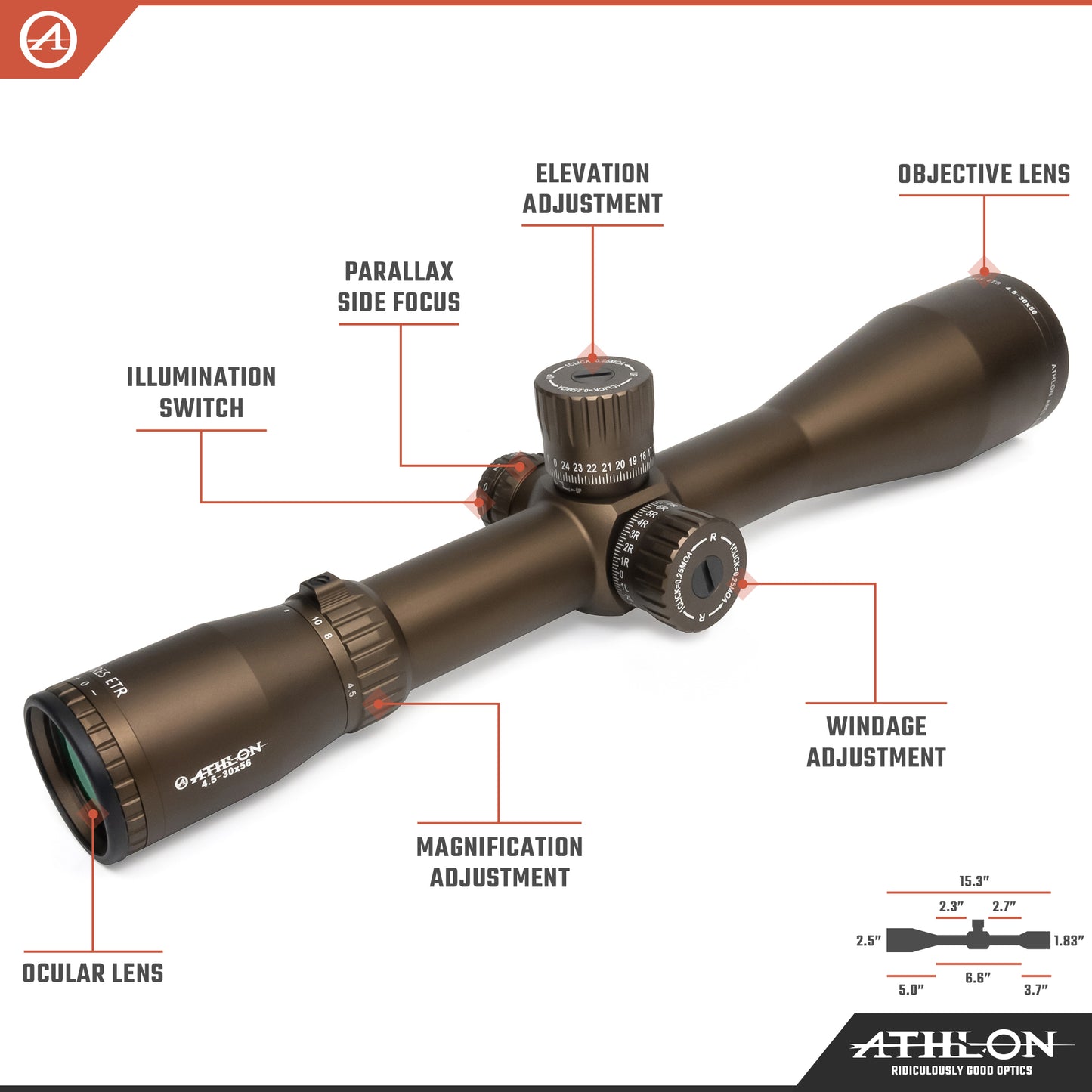 Ares ETR UHD 4.5-30x56 APLR2 FFP IR MOA Reticle (Brown)