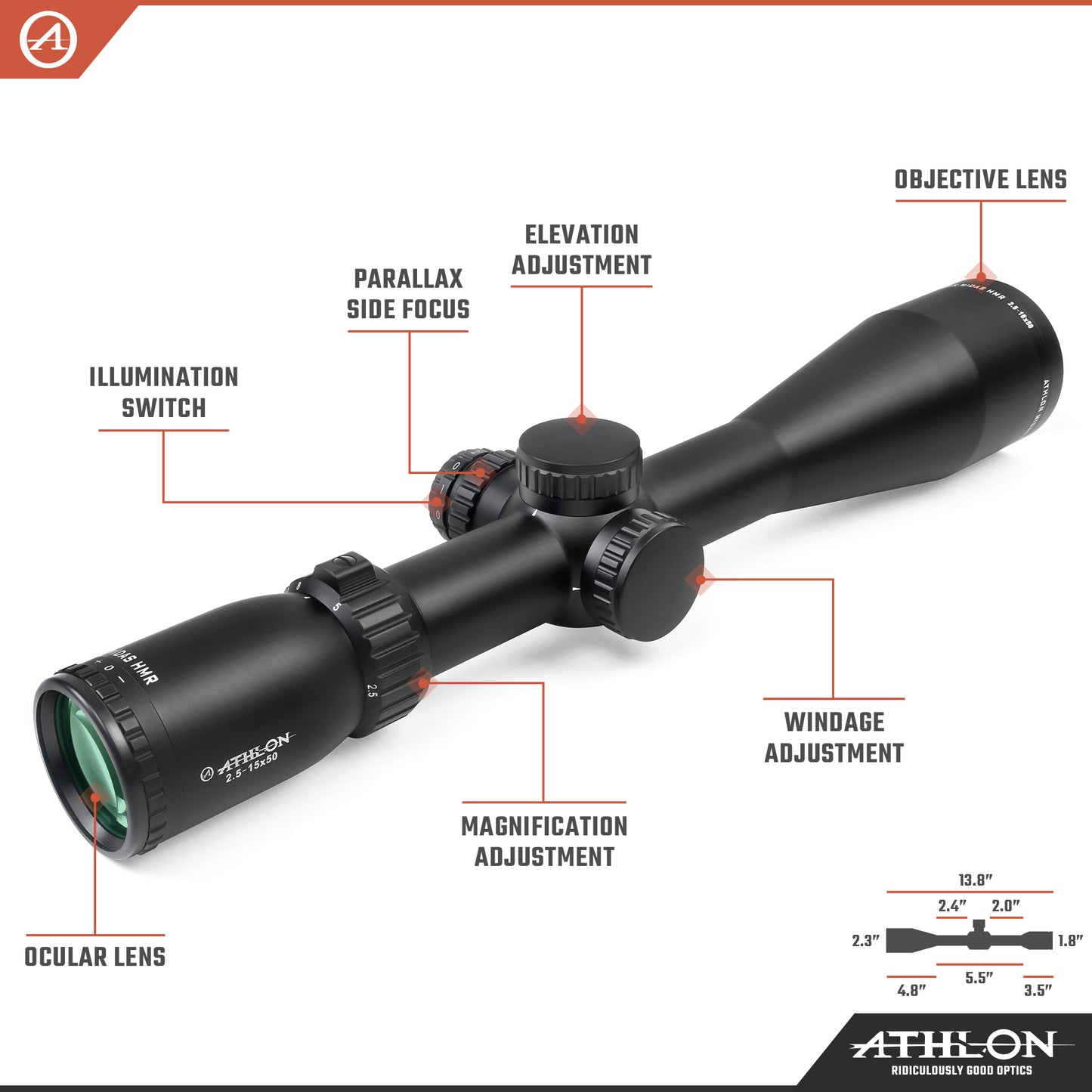 Midas HMR HD 2.5-15x50 BDC 600A SFP IR Reticle