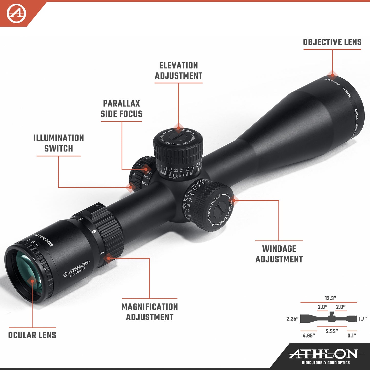 Helos BTR GEN2 4-20x50 APLR6 FFP IR MOA Reticle