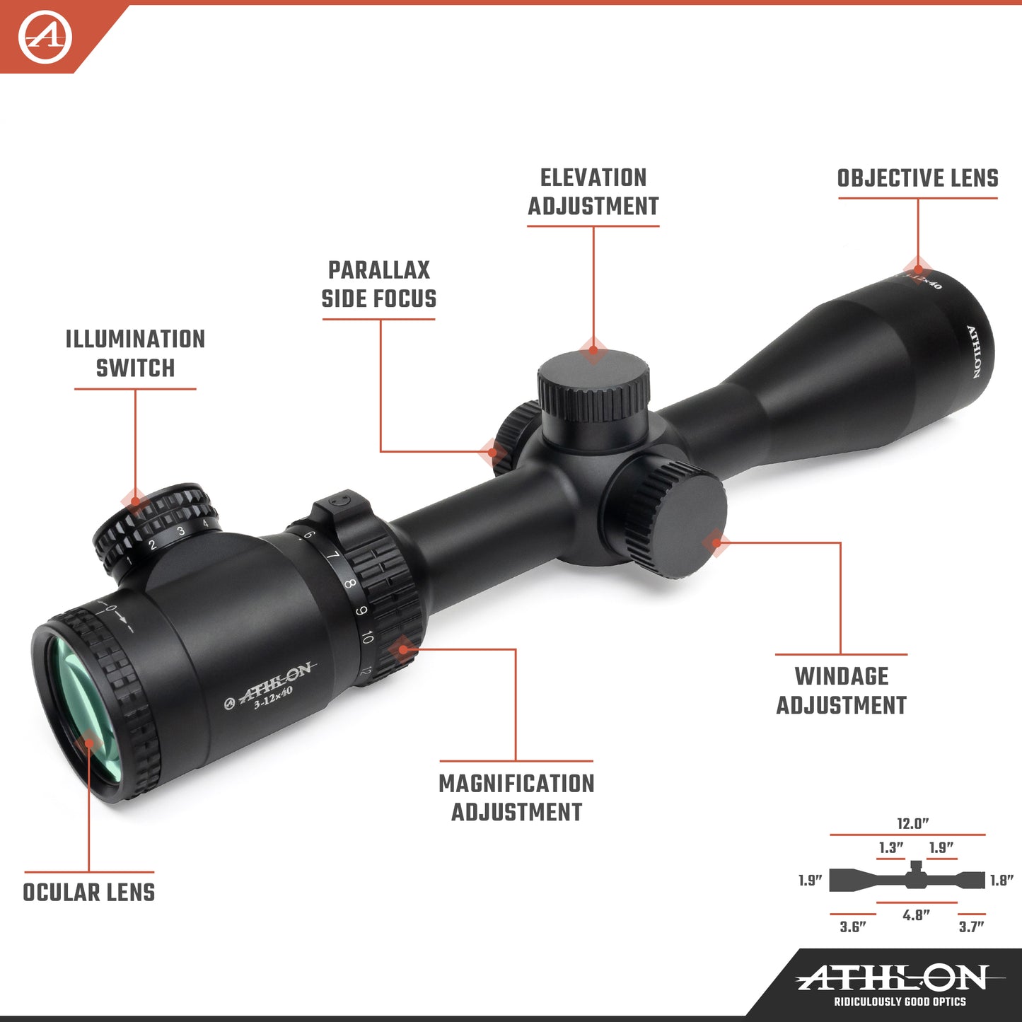 Talos 3-12x40 BDC 250 Shotgun IR MOA Reticle