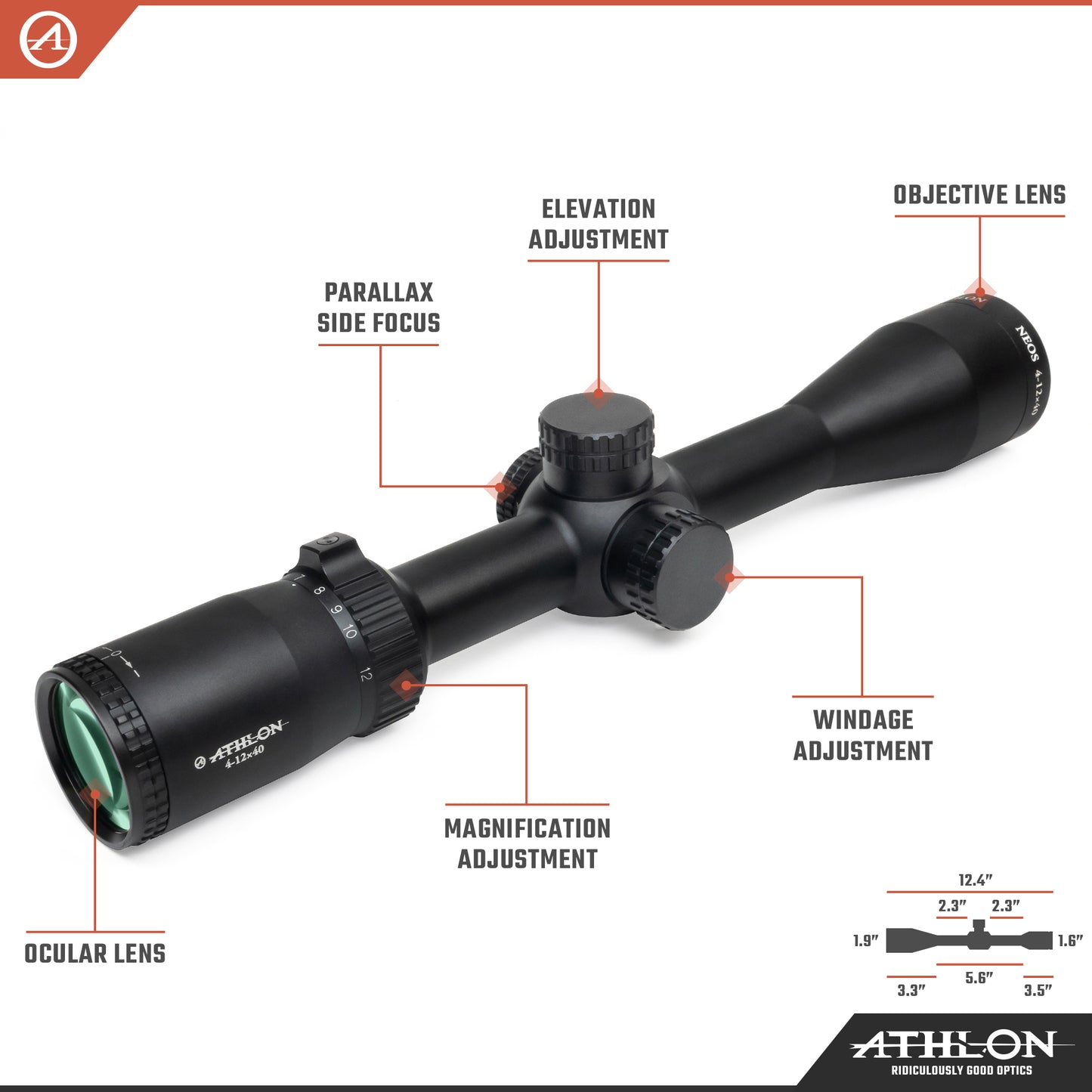Neos 4-12x40 BDC 22 RimFire SFP MOA Reticle