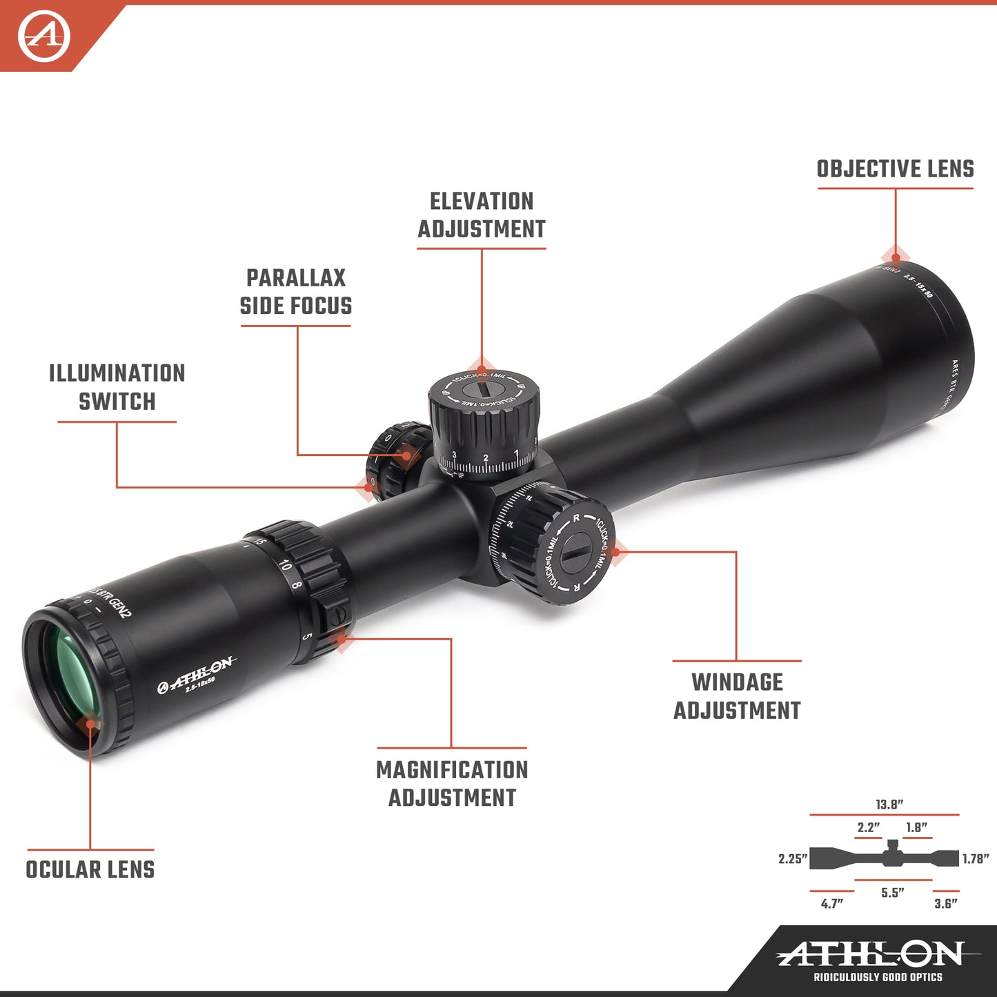 Ares BTR GEN2 HD 2.5-15x50 APRS5 FFP IR MIL Reticle