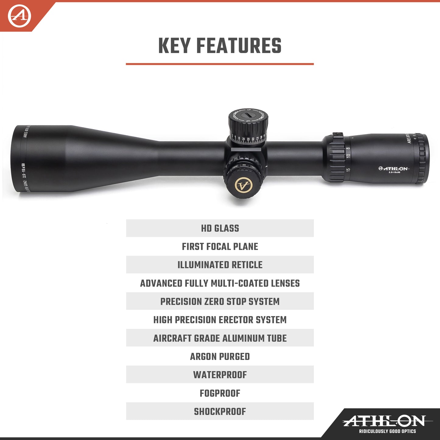 Ares BTR GEN2 HD 2.5-15x50  APLR4 FFP IR  MOA Reticle