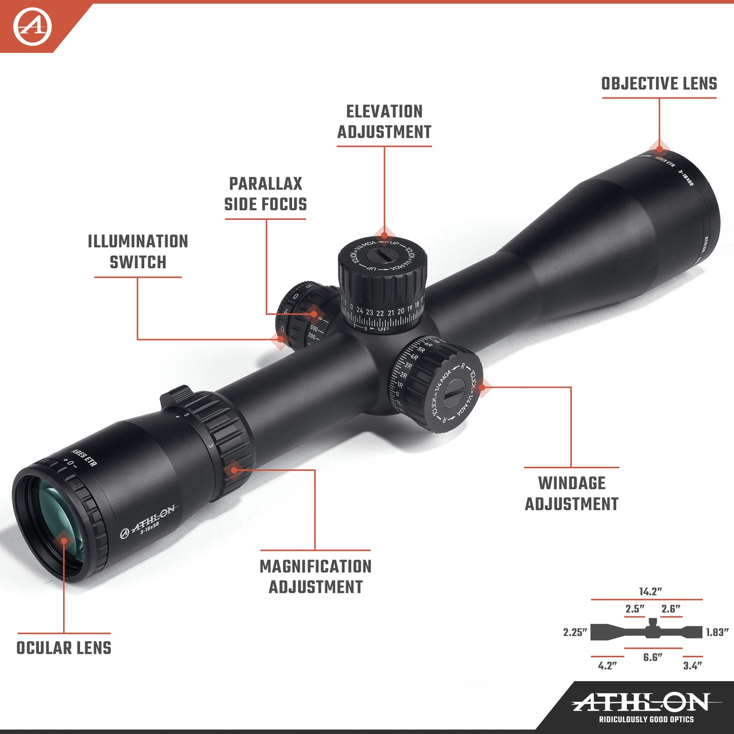 Ares ETR UHD 3-18x50 APLR6 FFP IR MOA Reticle