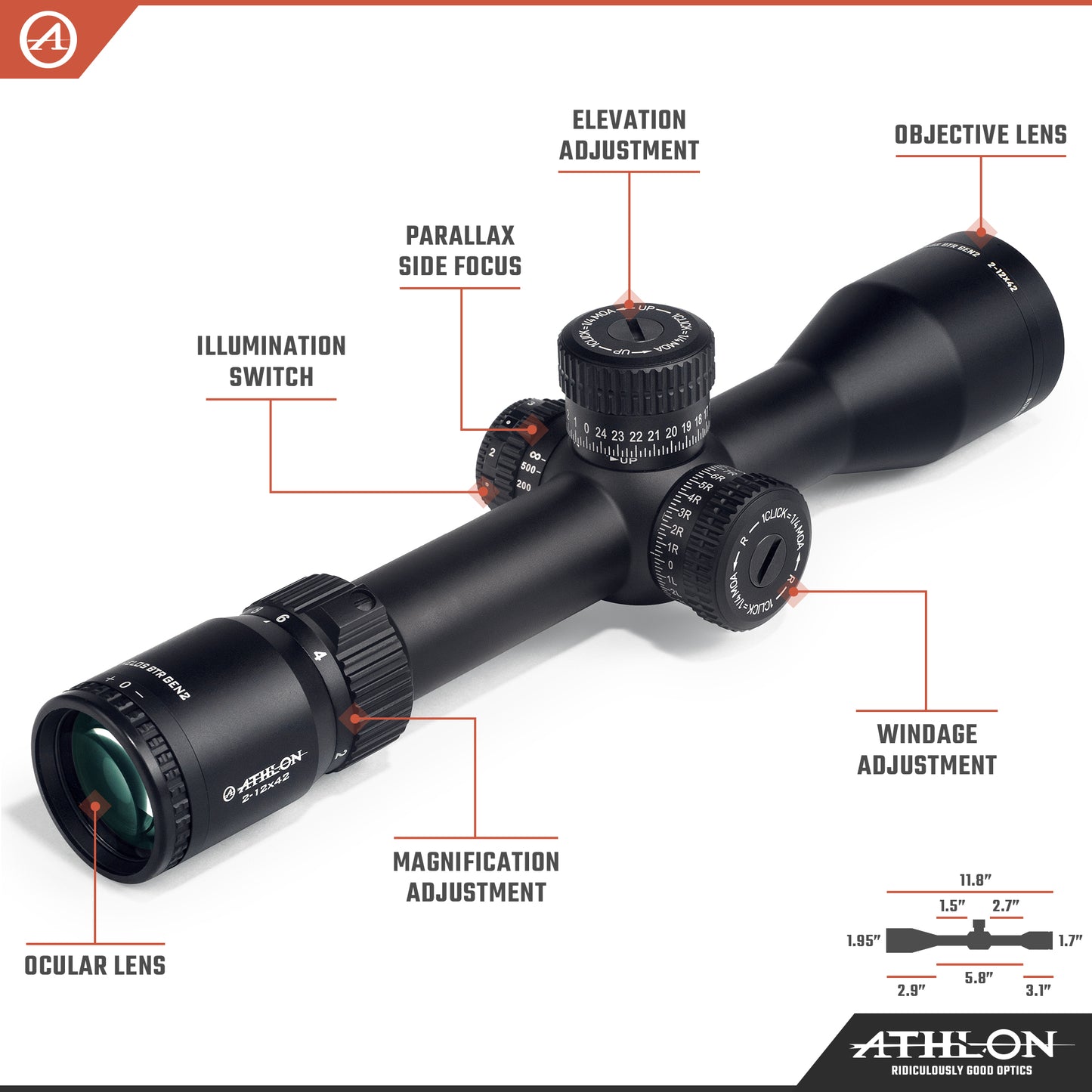 Helos BTR GEN2 2-12x42 AHMR2 FFP IR MOA Reticle